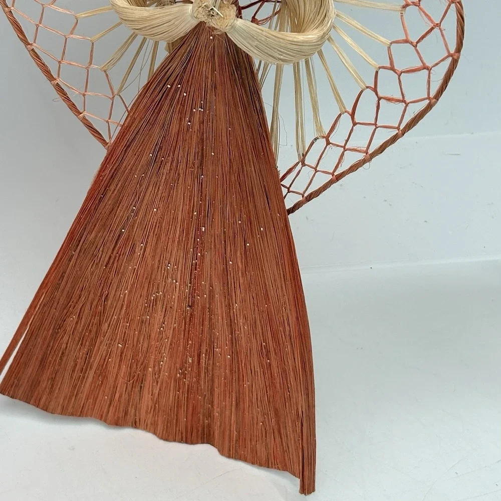 Vintage Corn Husk Angel Ornaments Lot 2 Handmade Folk Art Christmas 9.5